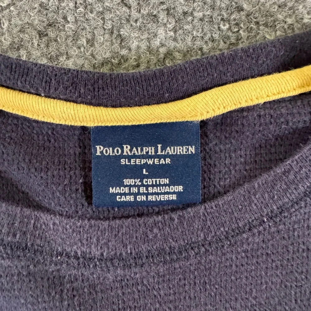 Polo Ralph Lauren Waffle Knit Shirt Mens L Thermal Sleepwear Cotton Navy Blue